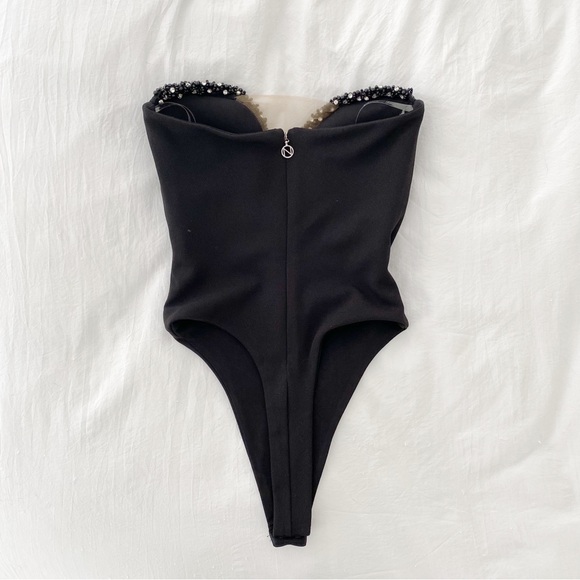 Nookie Adorn Crystal Beaded Cut Out Strapless Bodysuit in Black - Picture 12 of 14